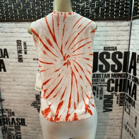 Sage L Coral Tie-Dye Crew Ribbed Neck Seamless Tank Top - Picture 3 of 5